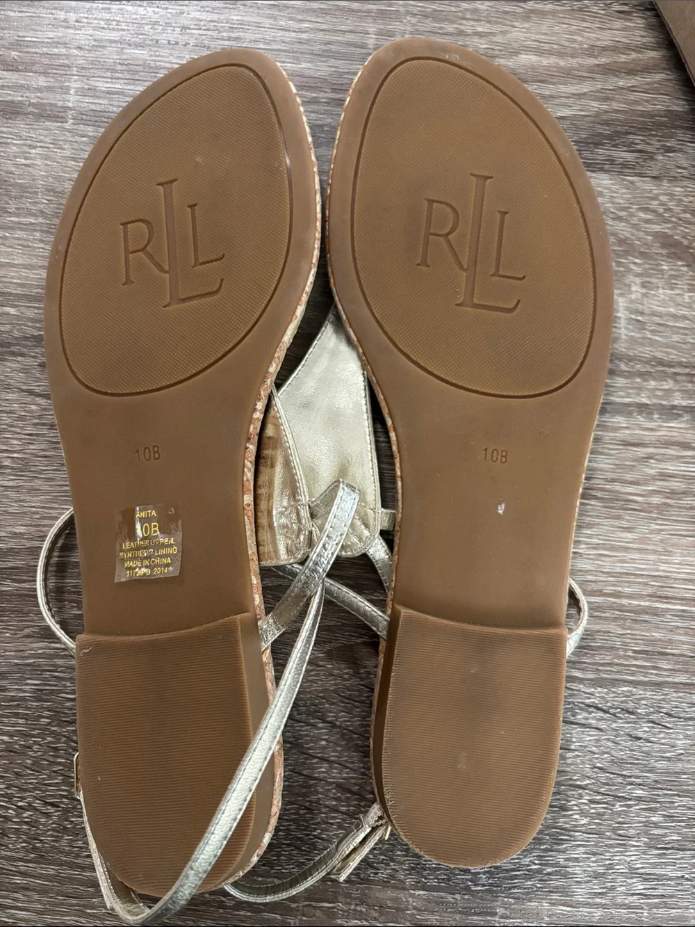 Ralph Lauren Metallic Gold Leather Slingback Thong Sandals size 10